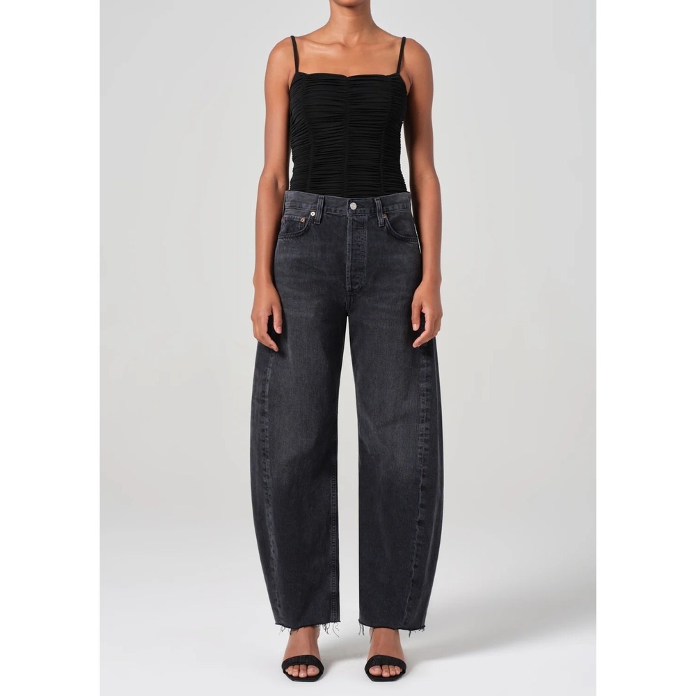 AGOLDE Luna High Rise Pieced Taper Size 25 Possess Washed Black Jeans Raw Hem